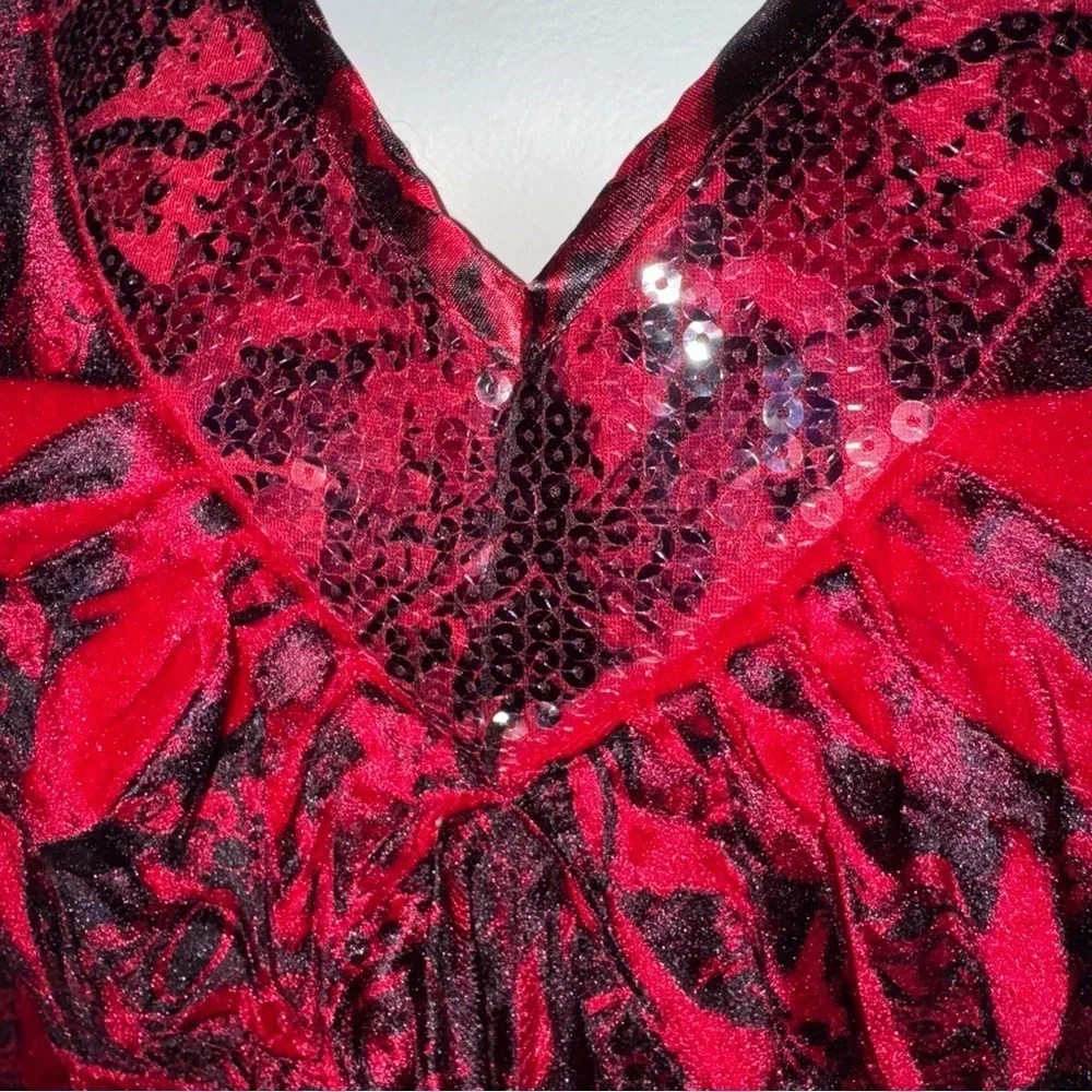 APT 9 Womens 2X Red Black Blouse Tunic V Neck Sequin Boho Dressy Top